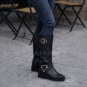 Michael Kors Crosby Moto Boots Black Leather Biker Boots Size 8.5M NWT